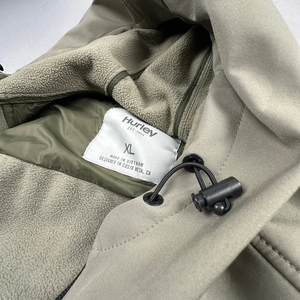 Hurley Softshell Fleece Lined Hooded Jacket Mens XL Olive Green Full Zip